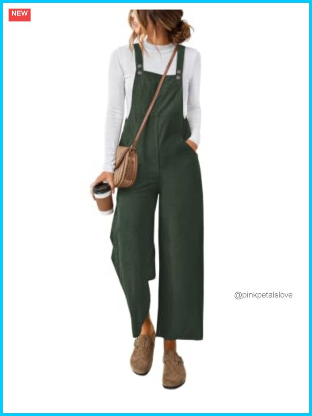 Corduroy Overalls Women Adjustable Straps Wide Leg Jumpsuit Pockets Casual